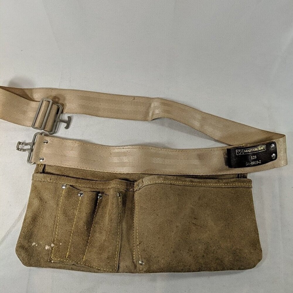 Mastercraft Tool Belt Suede Leather 128 58-0019-2 Beige Tan Waist 5 Pocket 48"